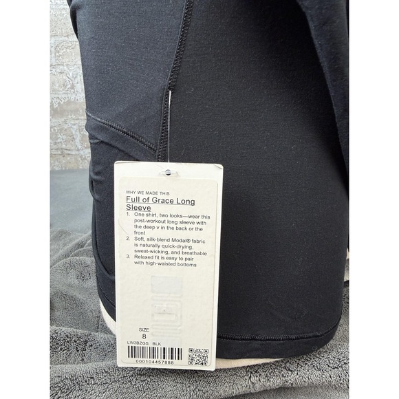 Lululemon Shirt Womens 8 Black Full Of Grace Long Sleeve Wrap Top Athletic - Picture 3 of 6